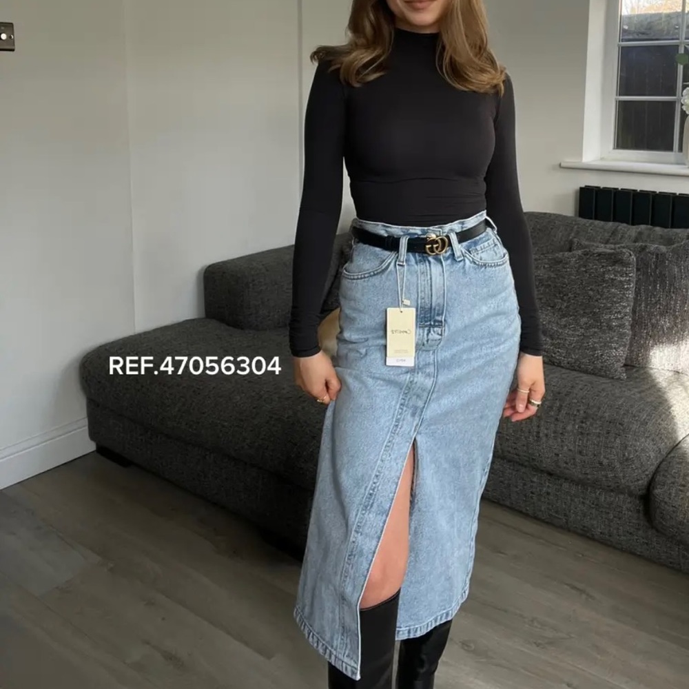 NWT Mango Denim Midi Skirt Light Wash with Split XXS